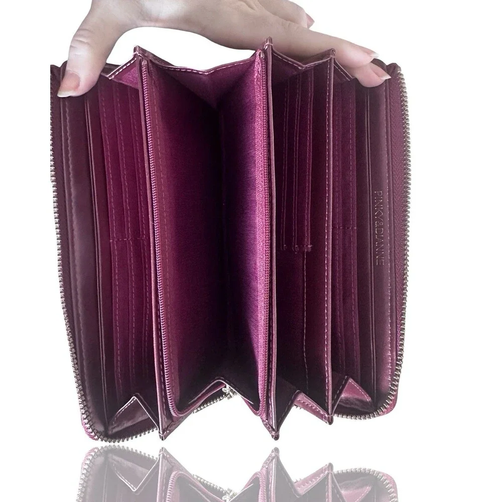 Pinky & Dianne Patent Leather Elegant Burgundy Wine Long Zipper Wallet